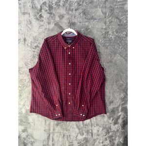 Mason James Mens XXL Red Navy Blue Plaid Stretch Long Sleeve Button Down Shirt